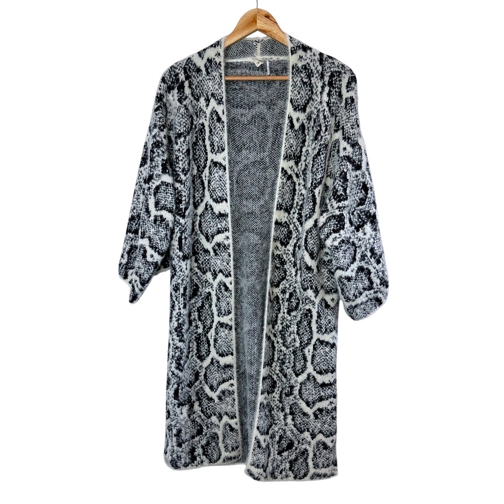 AKEMI KIN Womens Fuzzy Snake Print Cardigan Sweater Open Front Long Sleeve